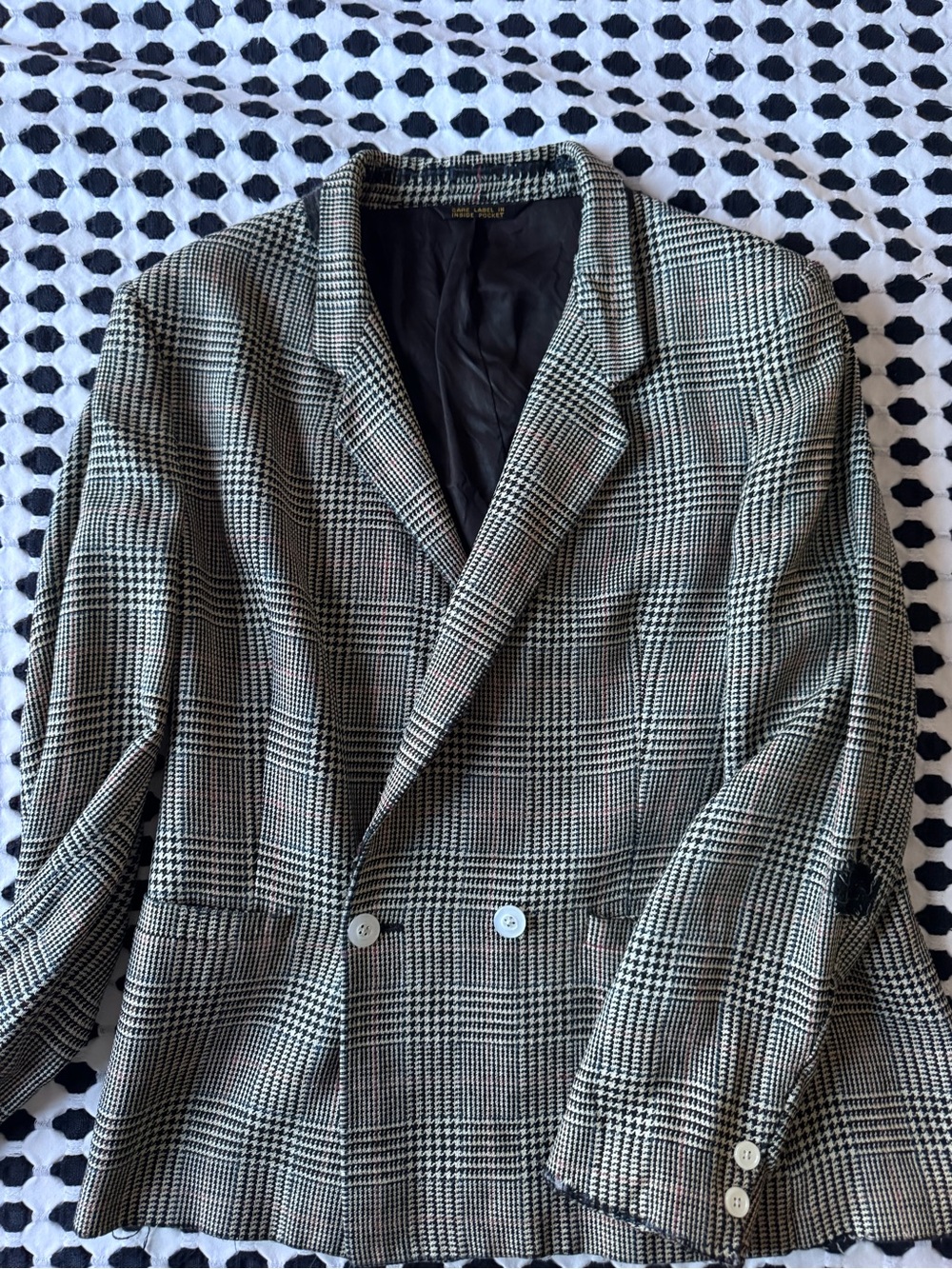100% Silk Vintage Houndstooth Blazer Womens Size 8-10 Slim Fit- Tailored